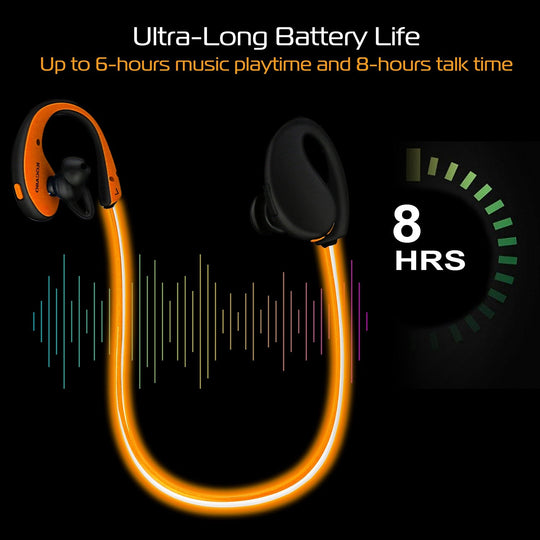 Wireless Sports Headsets Wireless V4.1 Neckband Earphones HD Stereo Sweat-proof Headphones Earbuds w/ LED Light Mic 8Hrs Work Running