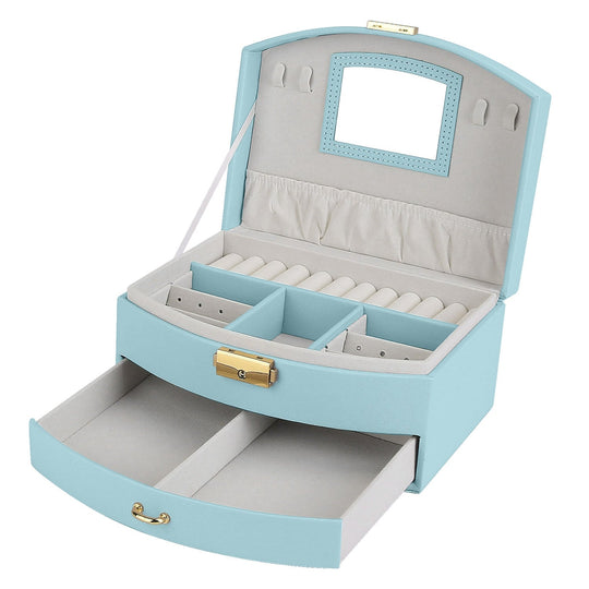 2-Layer Jewelry Box for Women Girls Lockable Leather Jewelry Organizer Jewelry Travel Case for Rings Earrings Necklaces Bracelets