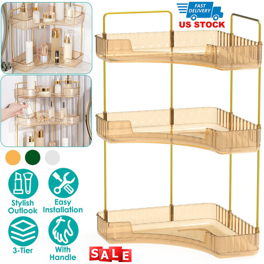 Bathroom Countertop Organizer 3 Tier Corner Makeup Storage Shelf Vanity Cosmetic Perfume Tray Clear Corner Rack for Bedroom Bathroom Kitchen