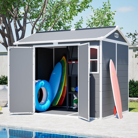 8x6 FT Resin Outdoor Storage Shed with Lockable Door