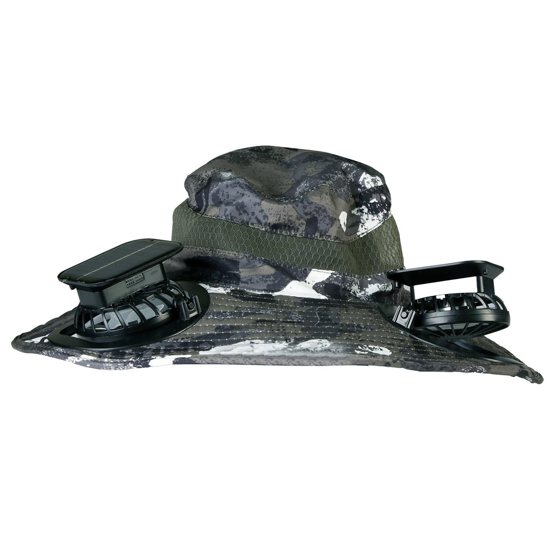 Outdoor Wide Brim Sun Hat With 2 Rechargeable Fans Solar Powered 3 Wind Speeds UPF50+ Breathable Waterproof Nylon Mesh Outdoor Hat For Hiking Camping