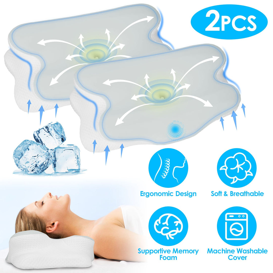 2 Pack Orthopedic Memory Foam Pillows with Cooling Case Neck Support Pillows with Machine Washable Case for Side Back Stomach Sleepers
