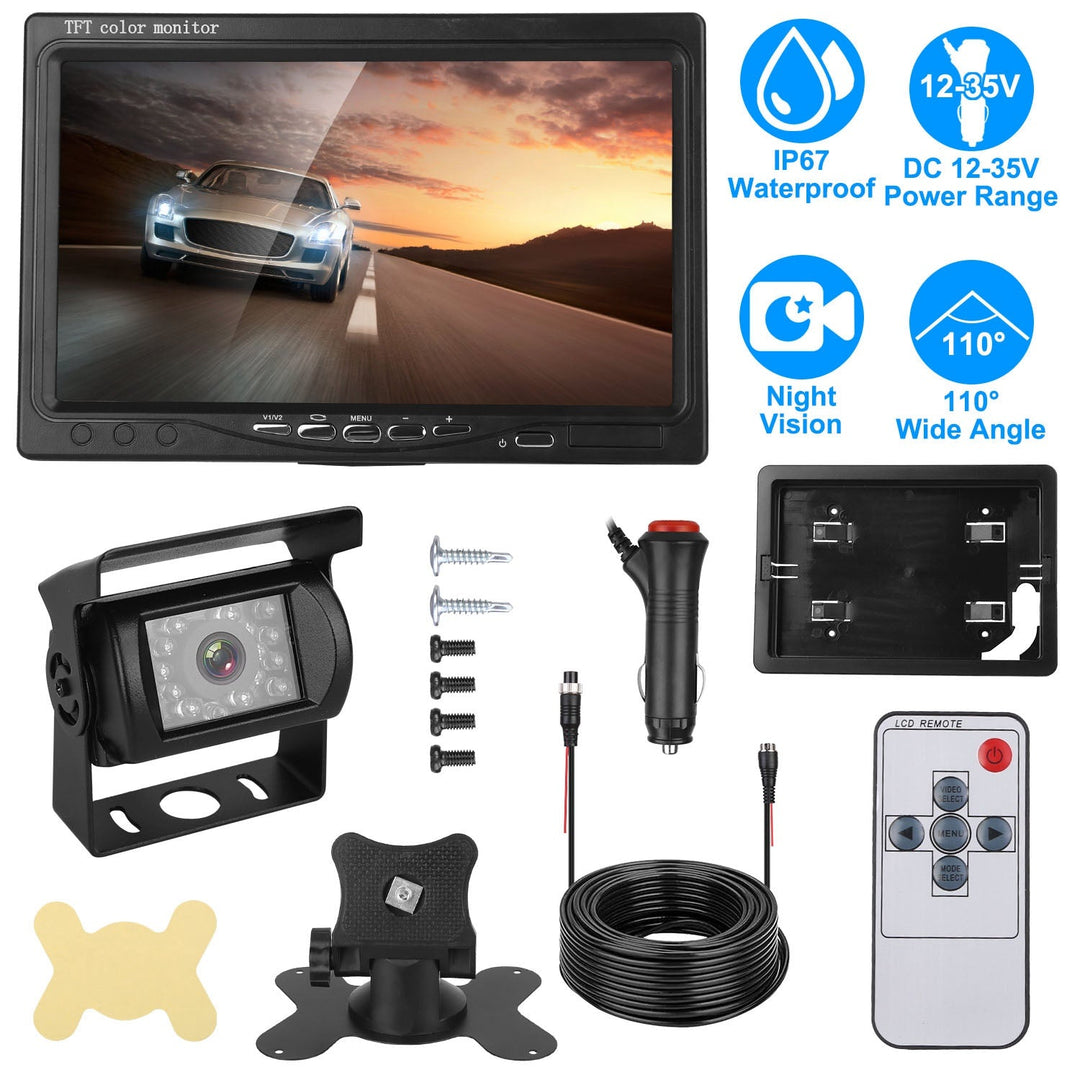 Wireless Backup Camera System Vehicle Rear View Monitor Kit IP67 Waterproof Car Parking Reverse System with 7In Screen Night Vision 2.4G Stable Signal