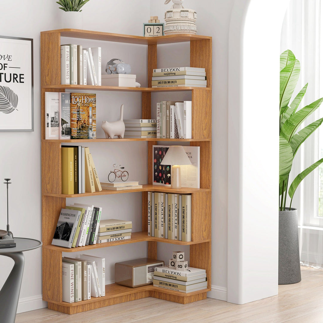 5-Tier L-Shaped Corner Bookshelf with 6 Open Shelves