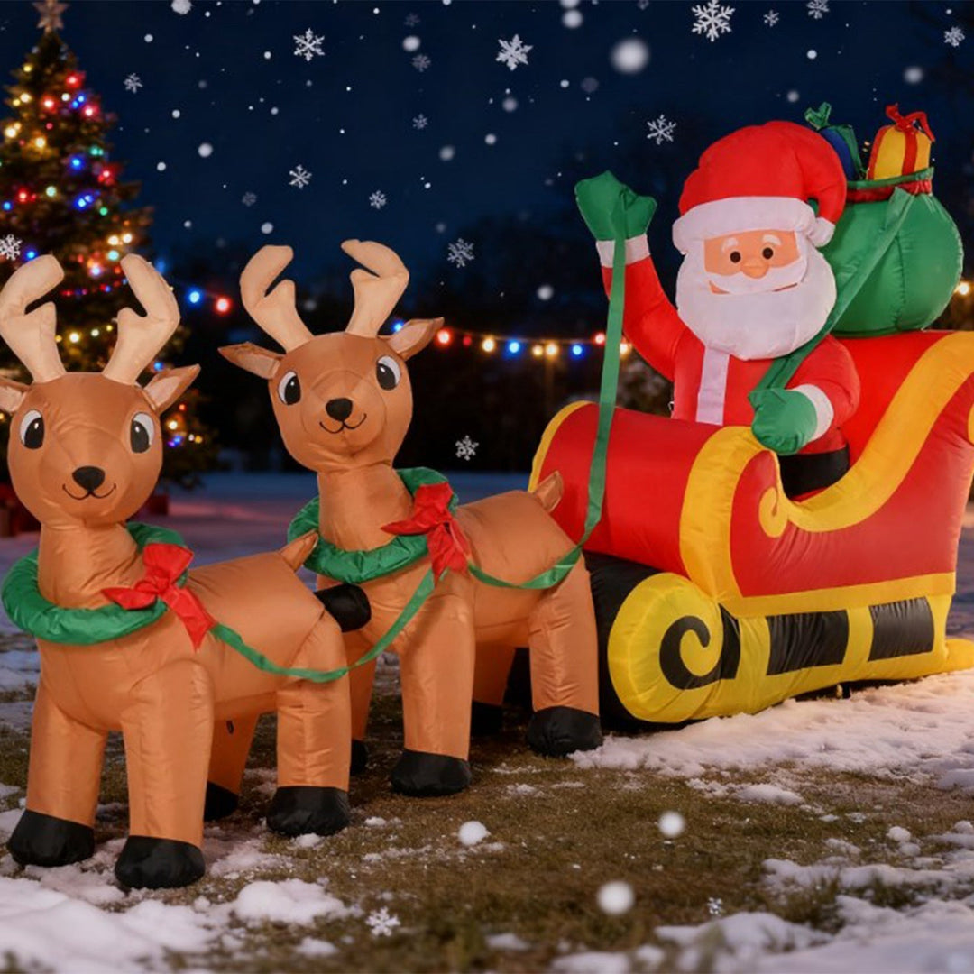 8FT Inflatable Santa Sleigh with Reindeer & LED Lights
