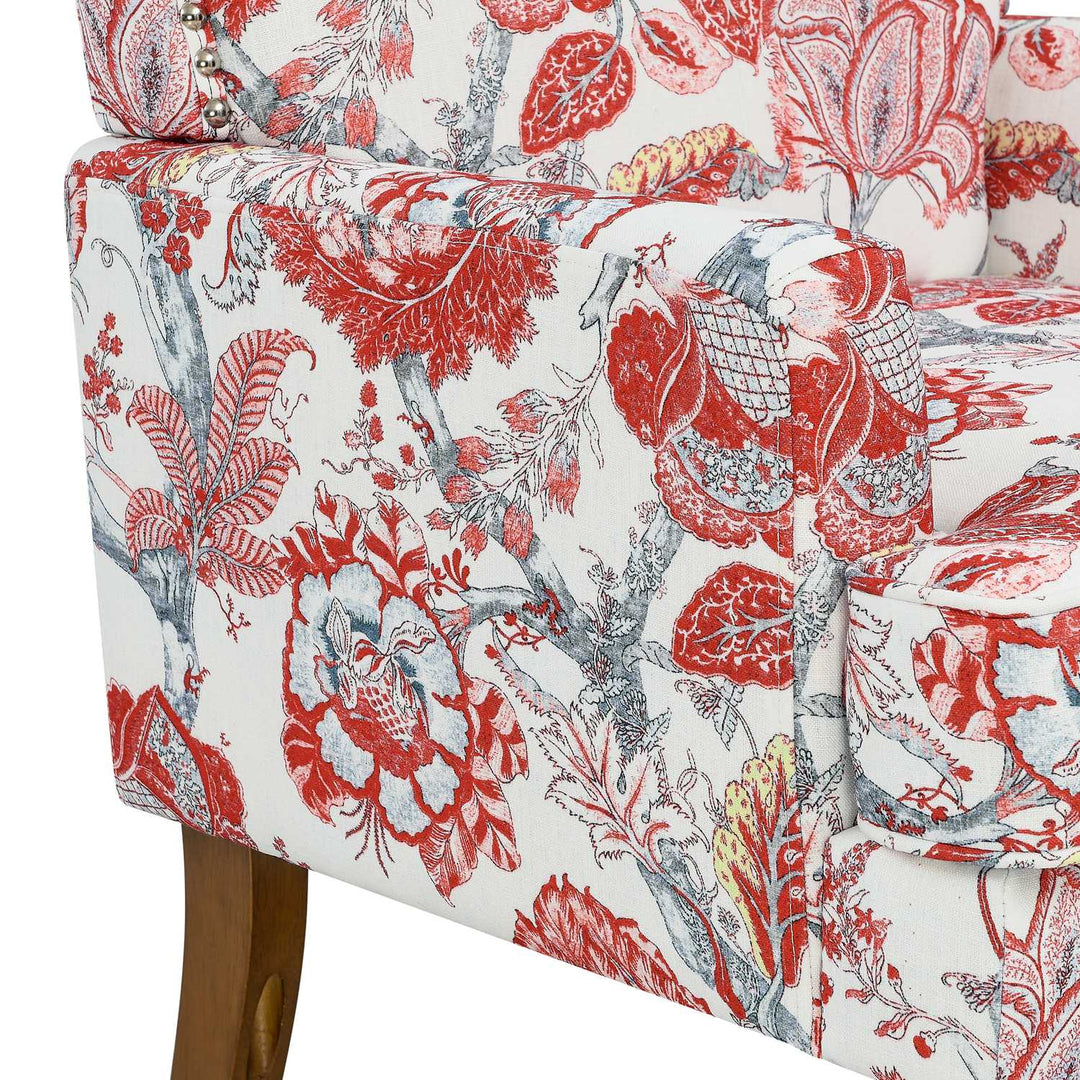 Floral Upholstered Accent Chair with Nailhead Trim