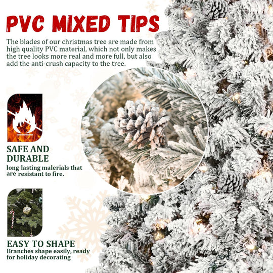 5FT Pre-Lit Flocked Christmas Tree with 300 Warm White LEDs
