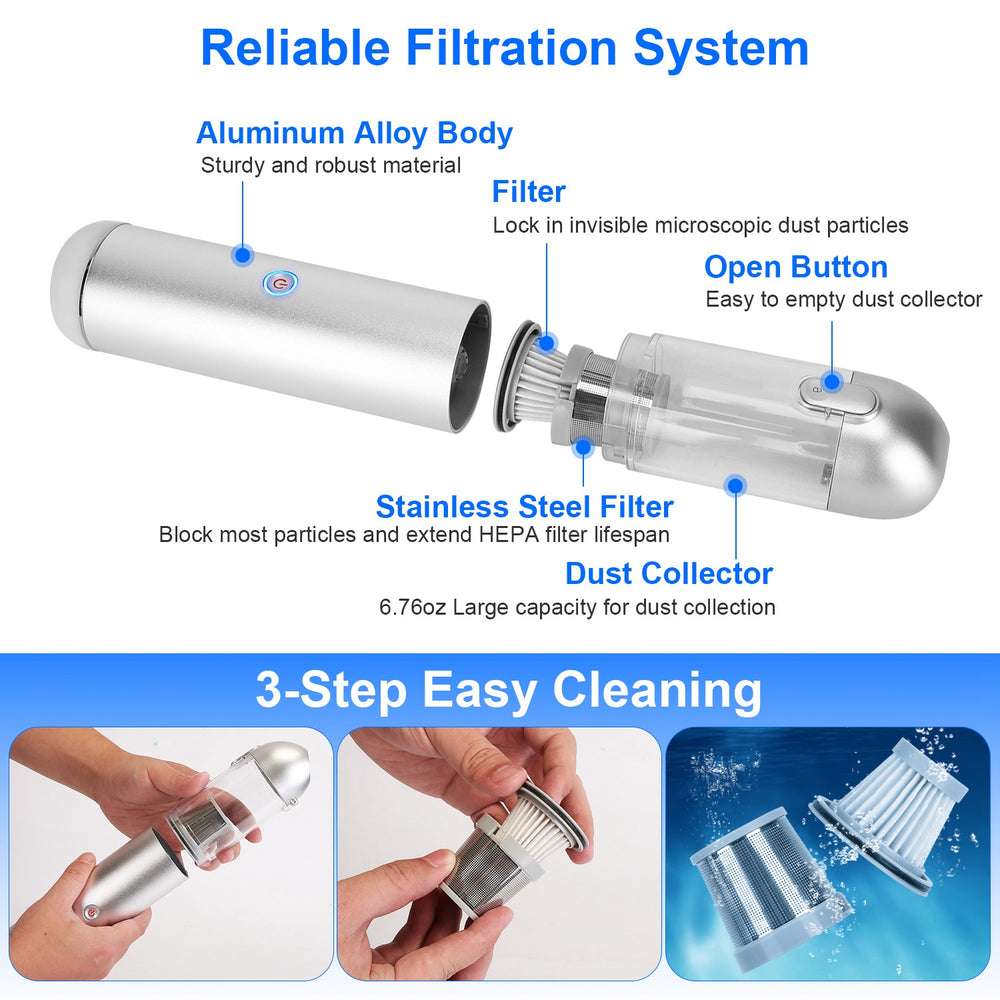 Cordless Handheld Car Vacuum Cleaner 16kPa Powerful Suction with 2 Speeds Filtration LED SOS Light Rechargeable Lightweight Portable Vacuum Cleaner fo