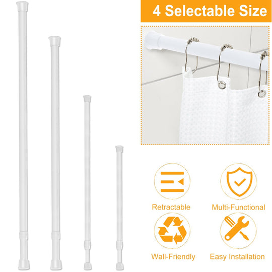 Tension Curtain Rod Spring Load Adjustable Curtain Pole Heavy-Duty Steel 4 Sizes for Bathroom Wardrobe Kitchen Balcony