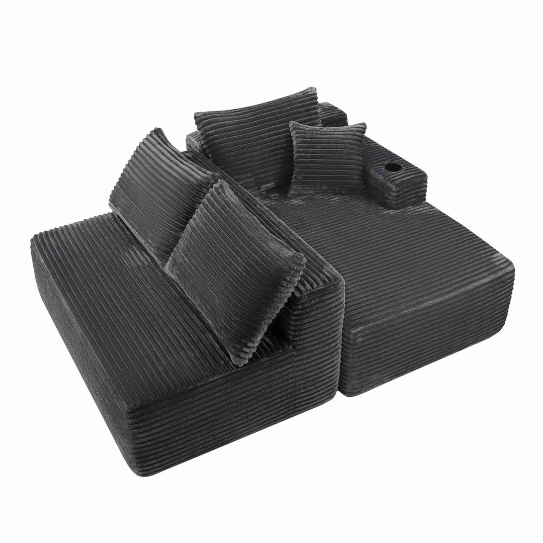 96" L-Shaped Sectional Sofa with Chaise in Plush Corduroy