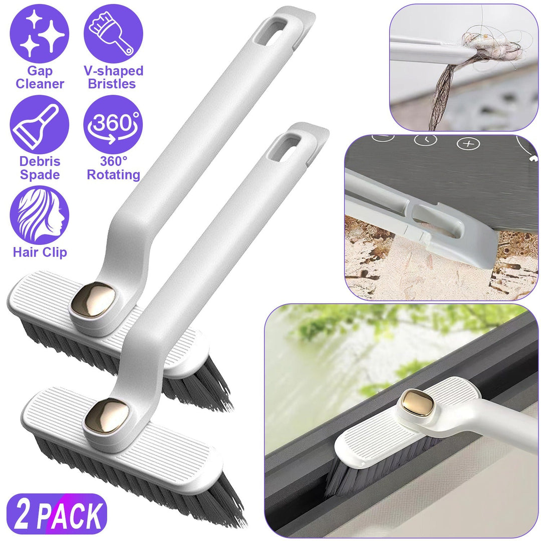 2 Pack Multi-Function Rotating Crevice Cleaning Brush Stiff Bristle Brush Gap Cleaner with 2-In-1 Clip and Spade for Tight Spaces Bathroom Kitchen