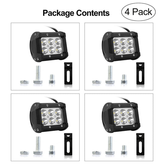 4 PCS 4Ó 18W Dual Row LED Waterproof Spot Light Pod Cube Light