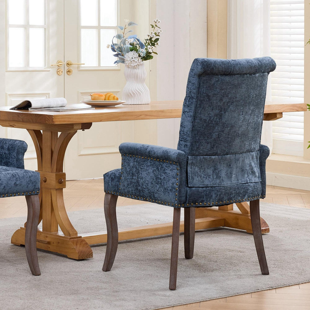 Tufted Dining Chair with Nailhead Trim & Curved Wood Legs
