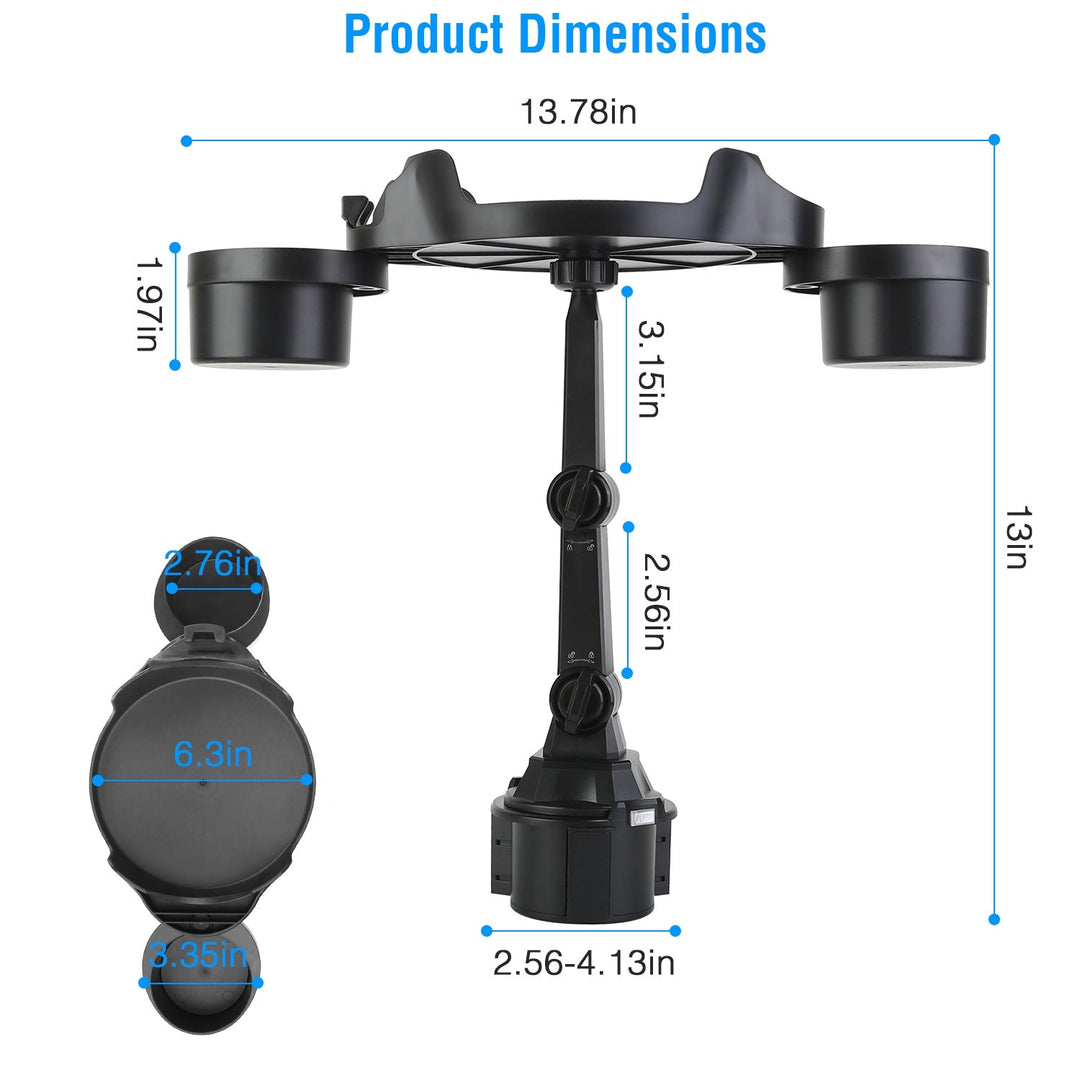 Car Cup Holder Expander 360¡ Rotating Car Tray Bottle Holder Adapter Multifunctional Water Cup Mount Stand with Phone Slot