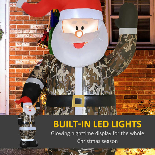 8FT Inflatable Camouflage Santa with LED Lights & Fan