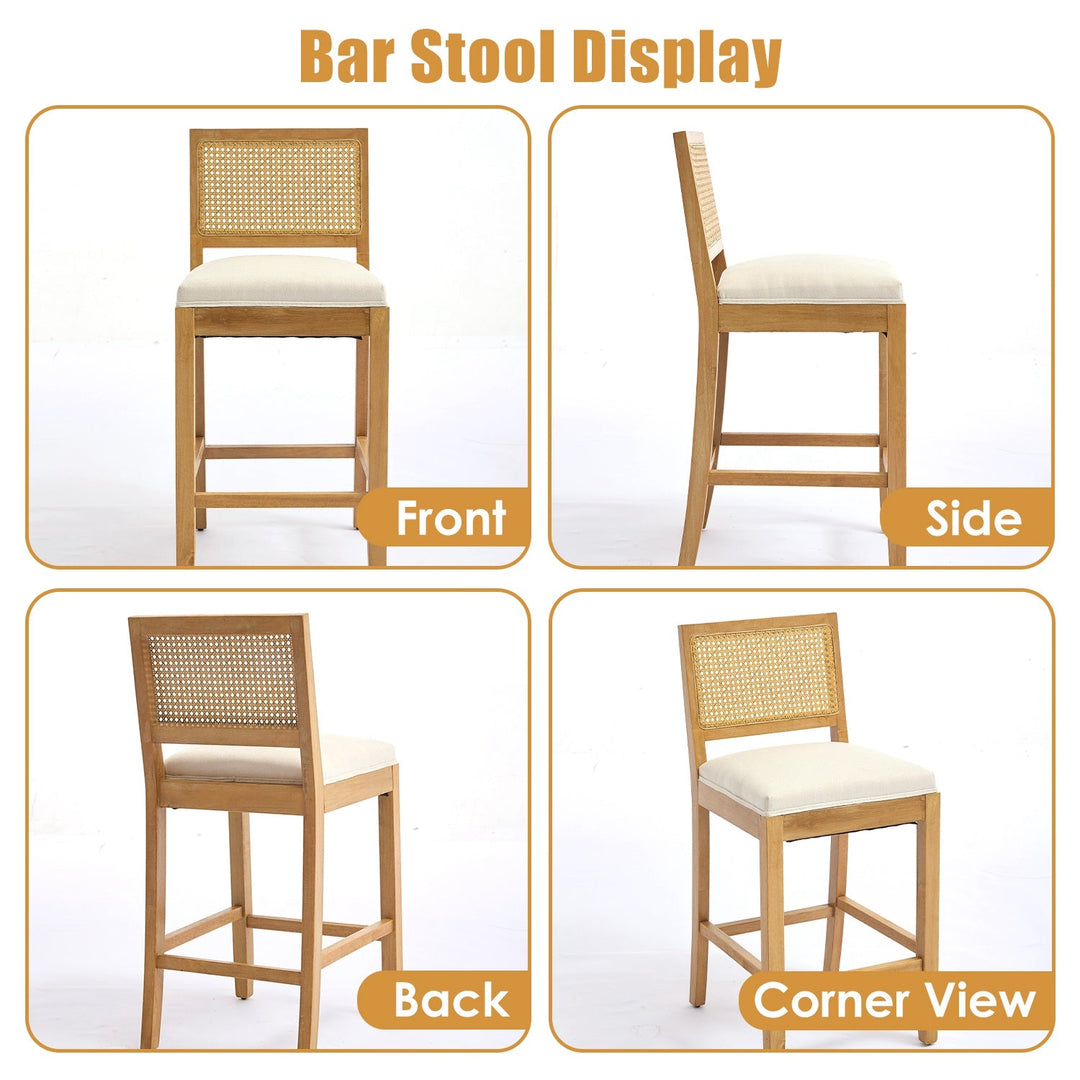 Solid Rubberwood Rattan Back Counter Stools Set of 2