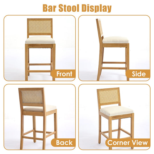 Solid Rubberwood Rattan Back Counter Stools Set of 2
