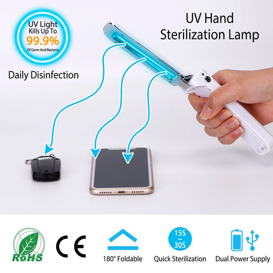 Foldable UV Sanitizer Light Handheld Germ Kill Sterilizer Wand UVC Disinfection Lamp For Tablet PC Phone Toys Wardrobe Toilet