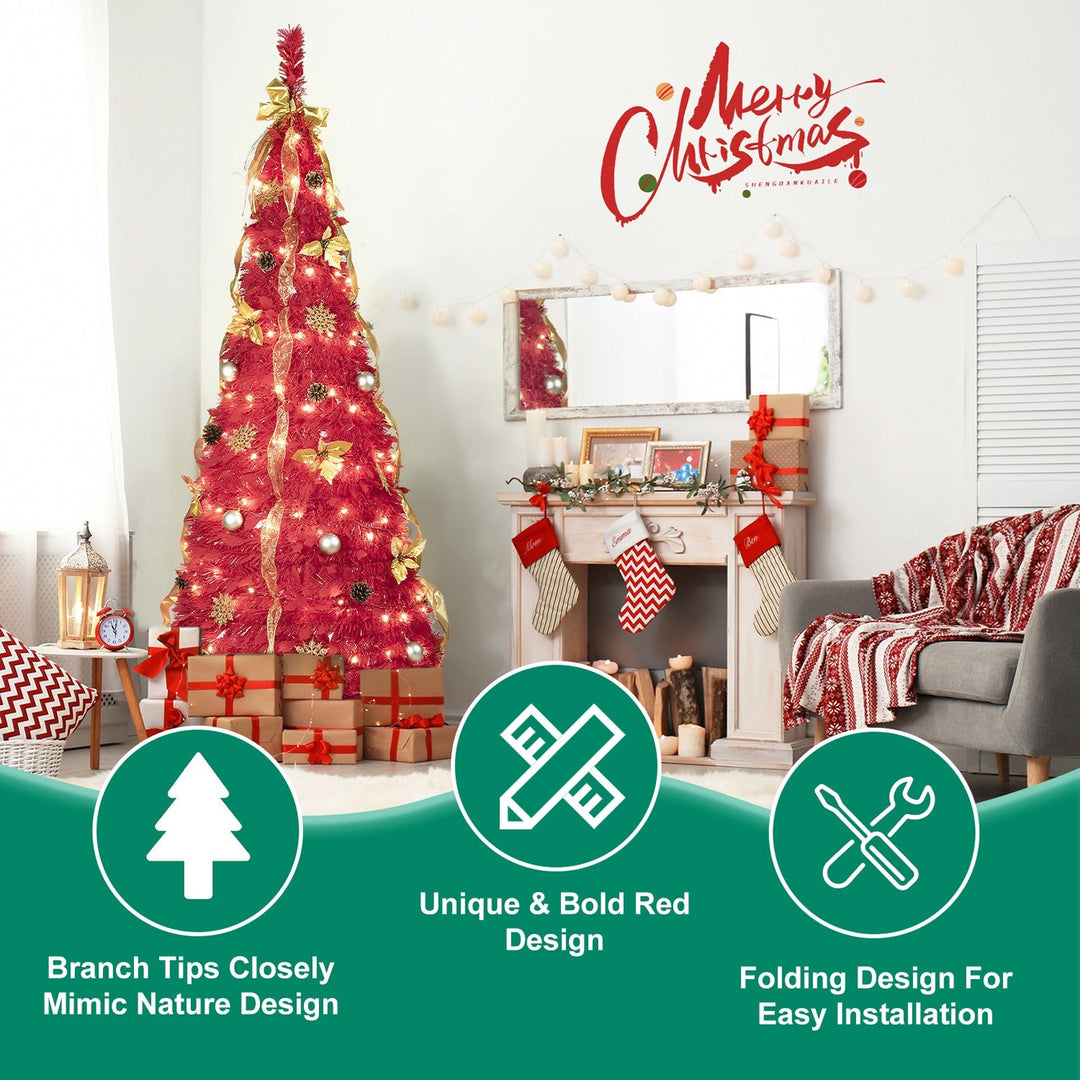 6FT Red Pre-Lit Christmas Tree with 150 LED Lights & Ornaments