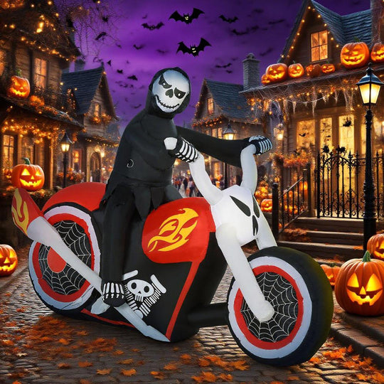 Halloween Inflatable Grim Reaper on Motorcycle with LED Lights