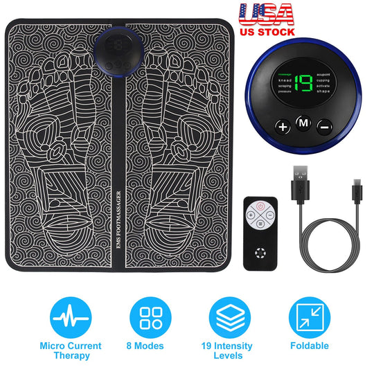 Foot Massage Pad Electric Stimulator Massager Unit Leg Reshaping Muscle Pain Relax Foldable Massage Mat with 8 Modes 19 Intensity Levels Remote Contro