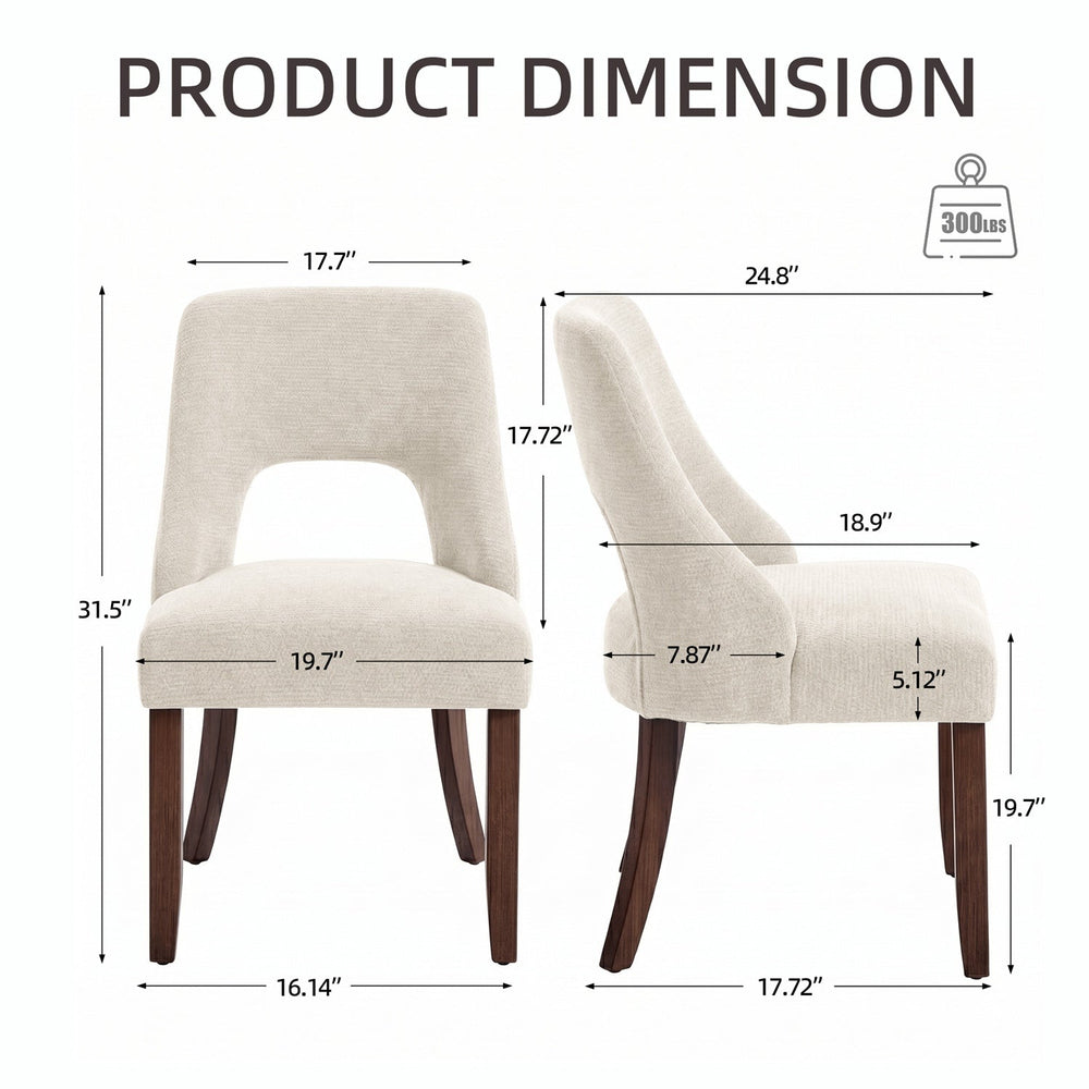 Upholstered Dining Chairs Set of 2 with Curved Rubberwood Legs