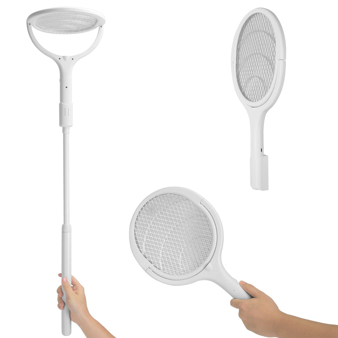 3 In 1 Electric Bug Zapper Racket 90¼Rotating Bug Zapper Wand Indoor Outdoor Handheld Mosquito Swatter with Telescopic Extension Wand