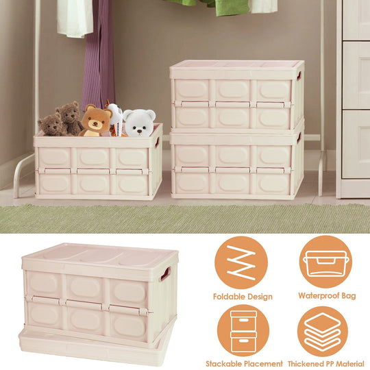 2Pcs 56L Collapsible Storage Bins With Dustproof Lid Waterproof Interior Bag Handle Stackable Storage Box Container Utility Organizer Crate For Campin