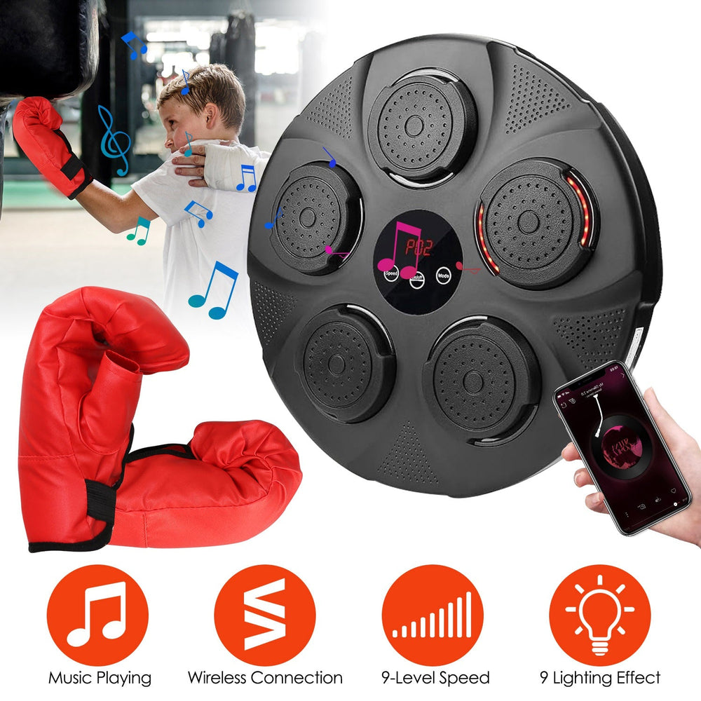 Music Boxing Machine Electronic Wall Target Punching Pad LED Lighted Sandbag Boxing Training Machine Exercise Equipment with Kids Boxing Gloves