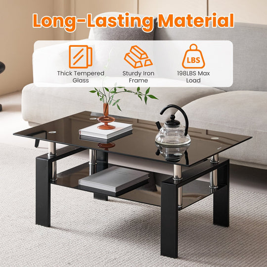 Tempered Glass Coffee Table with 2-Layer Design