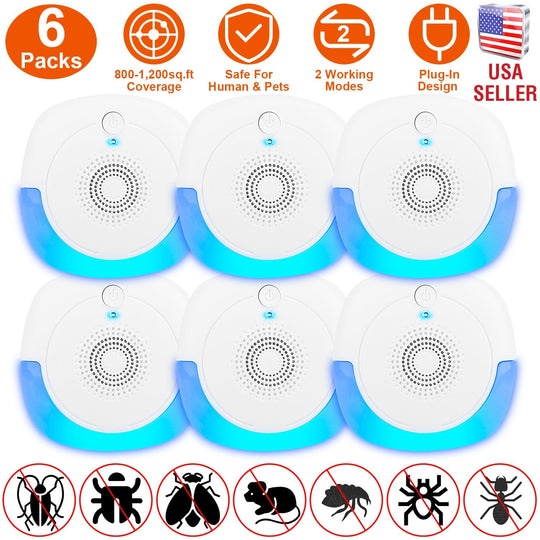 6 Packs Ultrasonic Pest Repellers Plug-In Indoor Pest Control Mouse Repellent Chaser Deterrent for Home Kitchen Office Warehouse Hotel