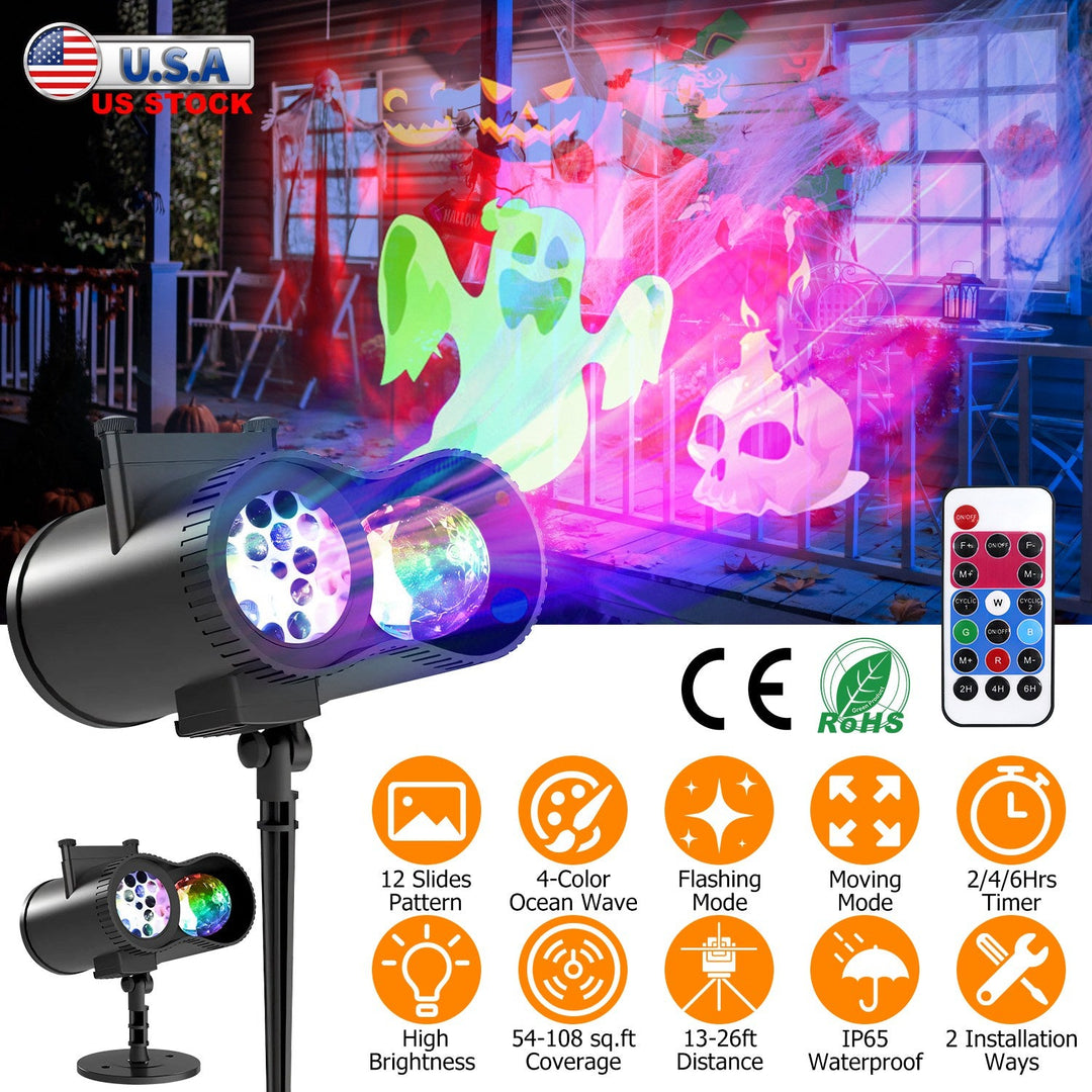 LED Projector Light with 12 Patterns & Remote Control