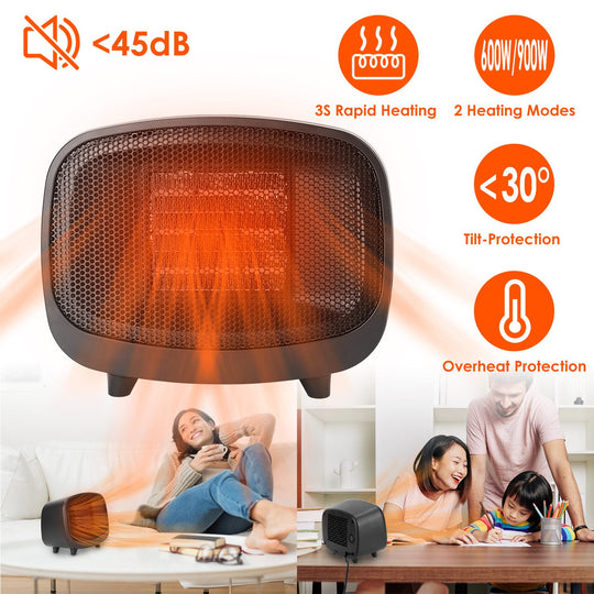 Small Electric Space Heater Portable Mini PTC Ceramic Space Heater Fan w/ Tip-Over and Overheat Protection for Bedroom Office Desk Indoor Use