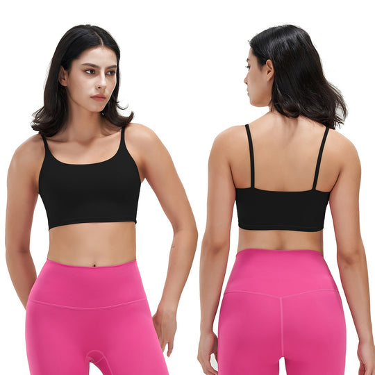 Women Strap Sport Bras Padded StrappyÊCrop Square Neck Low Impact Bras SexyÊFitnessÊTank Tops with Removable Pads Flat Straps for Gym Yoga Workout Run