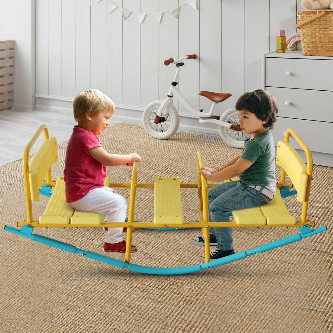3-Seat Rocking Seesaw for Kids with Safety Handles & Backrests