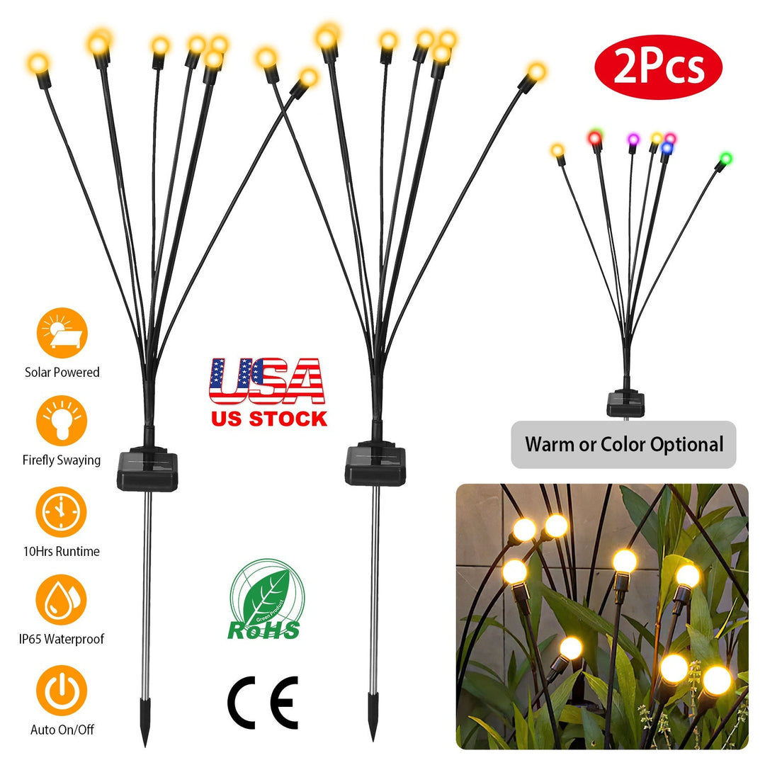 2Pcs Solar Firefly Lights Swaying Decorative Pathway Lamp IP65 Waterproof Landscape Patio Yard Night Light