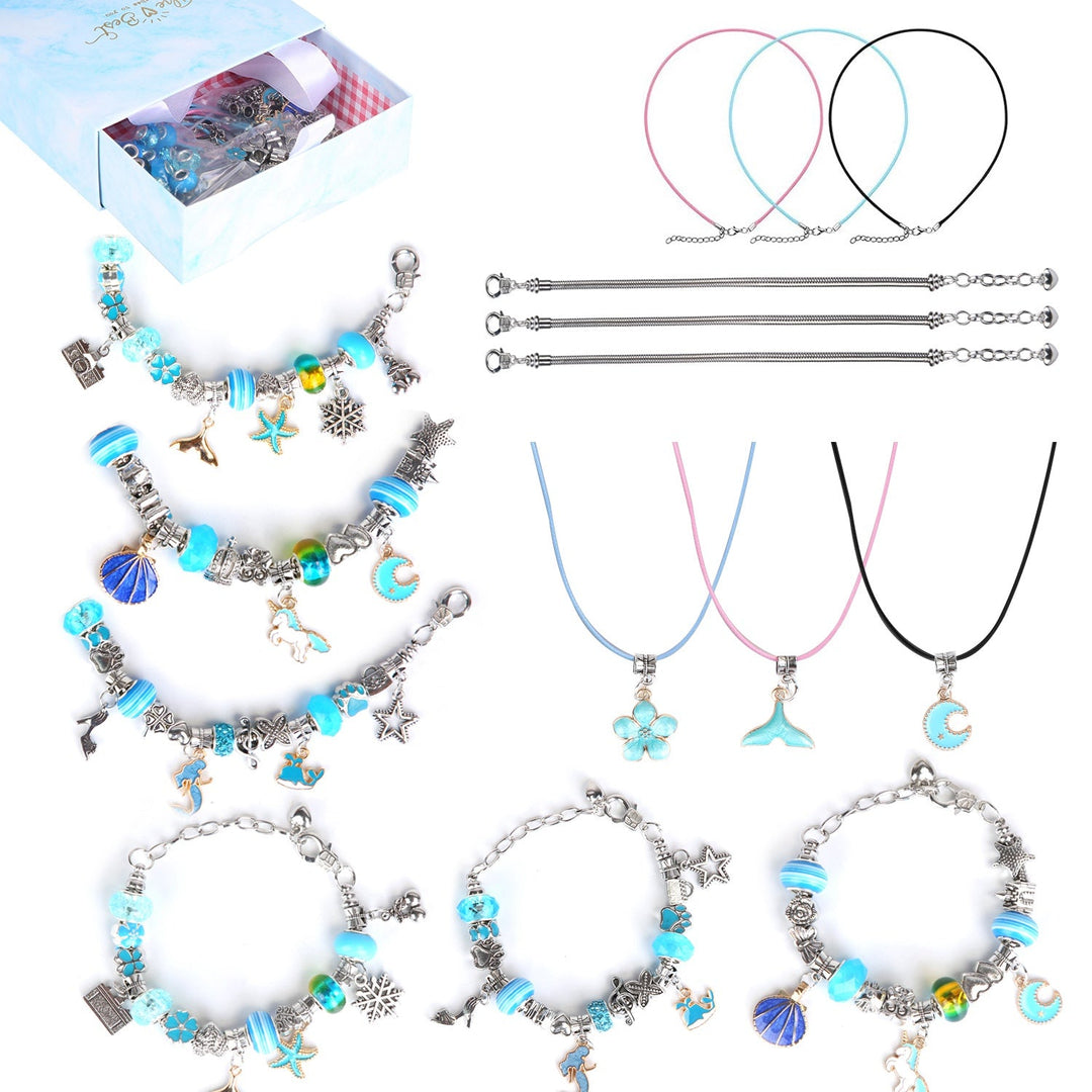 66Pcs Charm Bracelet Making Kit Kids\' Jewelry Necklace Making Kits Colorful DIY Charm Beads Pendant SetÊJewelry Decor Supplies with Gift Box for 5-12