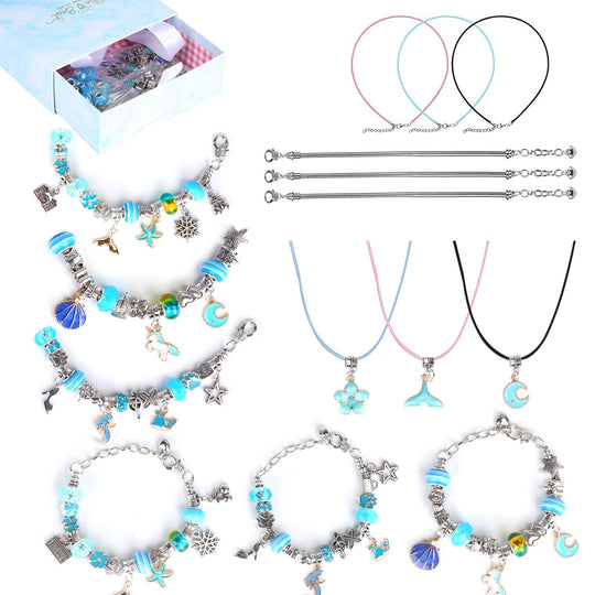 66Pcs Charm Bracelet Making Kit Kids\' Jewelry Necklace Making Kits Colorful DIY Charm Beads Pendant SetÊJewelry Decor Supplies with Gift Box for 5-12
