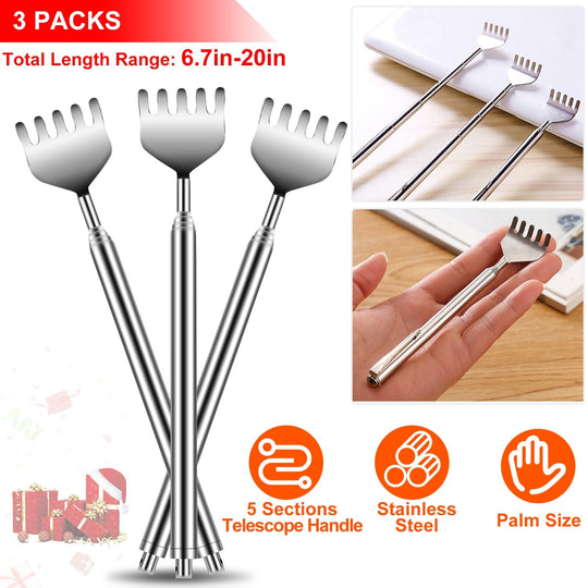3pcs 20" Telescopic Back Scratcher Stainless Steel Extendable Bear Eagle Claw Massager
