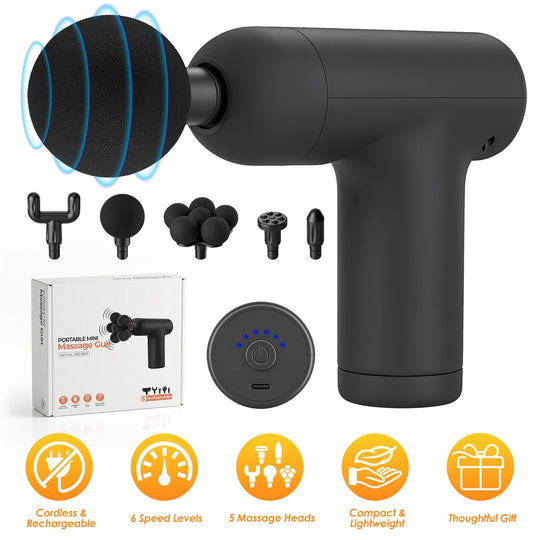Mini Massage Gun with 6 Speeds and 5 Interchangeable Heads