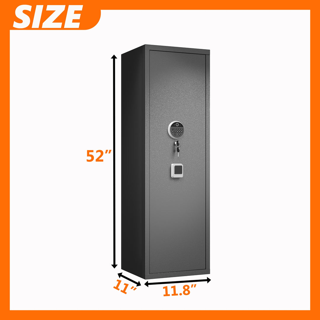 57In Biometric Gun Safe for Rifles and Pistols, Tall Metal Rifle Safe with Fingerprint Keypad and Key Access, Removable 