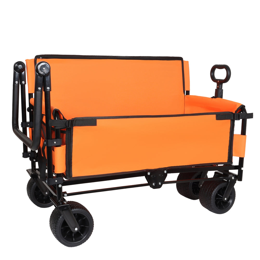 Folding Wagon Cart with Bench Seat & Canopy, 500lbs Capacity