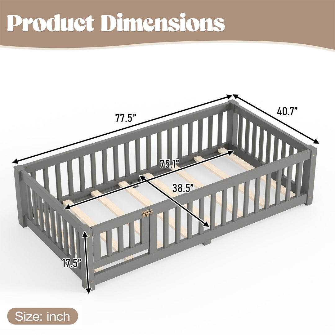 Montessori Floor Bed with Safety Guardrails and Lockable Door