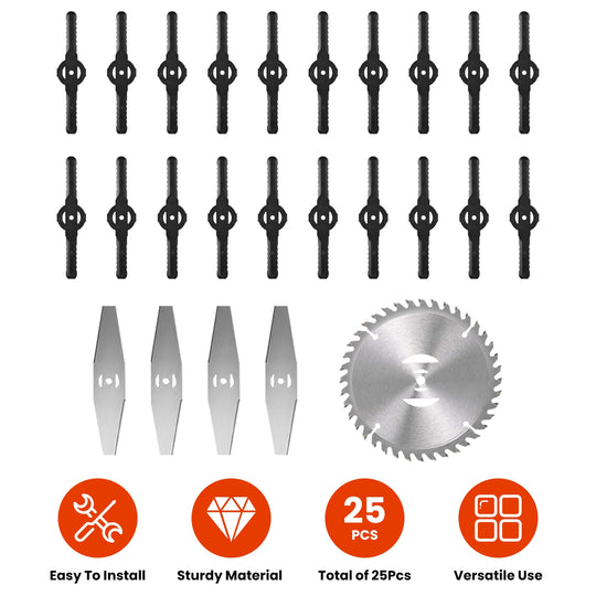 25Pcs Trimmer Blades Head Replacement Set 1Pc 5.91” Alloy Blade 4Pcs 5.71” Stainless Steel Blades 20Pcs 5.31” Plastic Bl