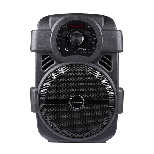 KOCASO Wireless Speaker Portable PA Karaoke System with 8" Subwoofer Sound System Wired Microphone w/ DJ Lights FM Remote Control