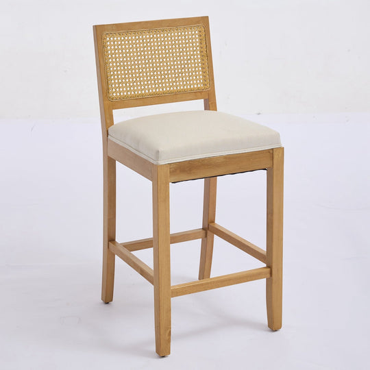 Solid Rubberwood Rattan Back Counter Stools Set of 2
