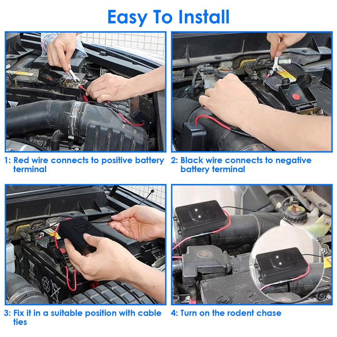 2 Pack Under Hood Ultrasonic Rodent Repeller Rodent Control Deterrent Chaser Blocker for Vehicle Indoor with Strobe Light 3 Power Supplies