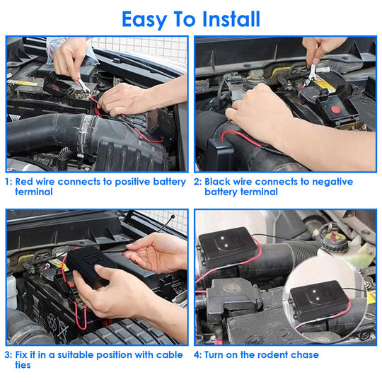 2 Pack Under Hood Ultrasonic Rodent Repeller Rodent Control Deterrent Chaser Blocker for Vehicle Indoor with Strobe Light 3 Power Supplies