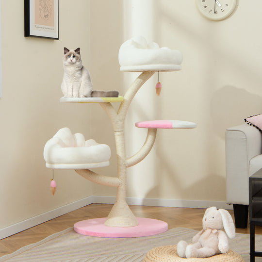 Multi-Layer Cat Tree Cat Tower with 2 Cat Perches 2 Platforms-Pink