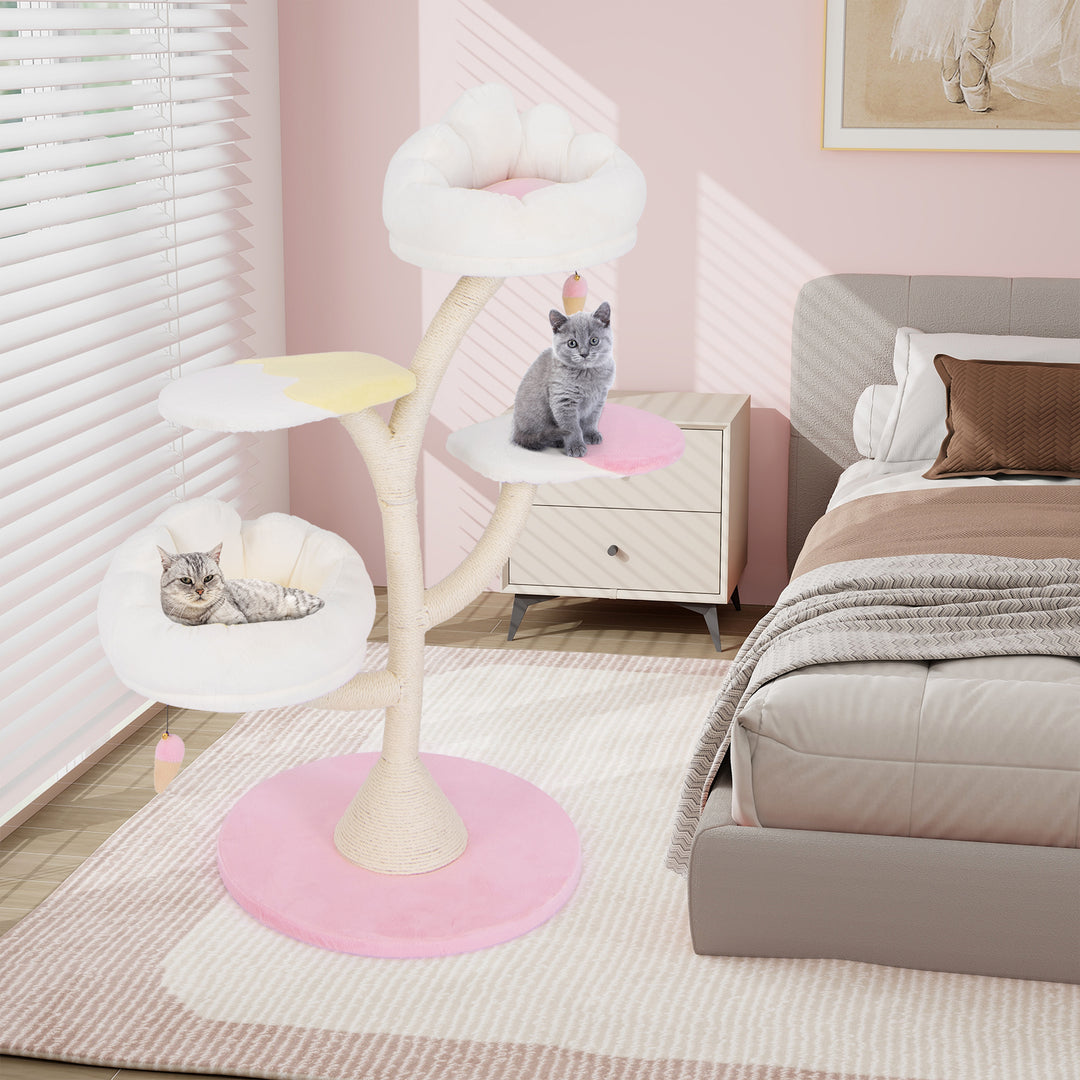 Multi-Layer Cat Tree Cat Tower with 2 Cat Perches 2 Platforms-Pink